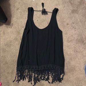 Black fringe tank top with open back